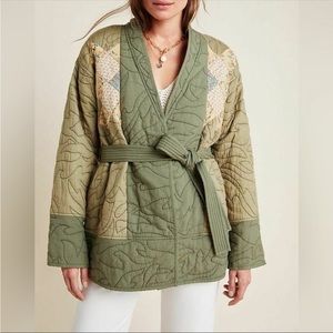 Anthropologie Quilted Green Patchwork Kimono Jacket Cardigan Quilt Patte…